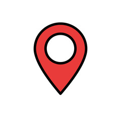 Red location marker icon with circular center on white background  