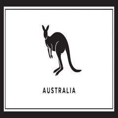 A black and white illustration of a kangaroo with the word australia underneath it on a white background