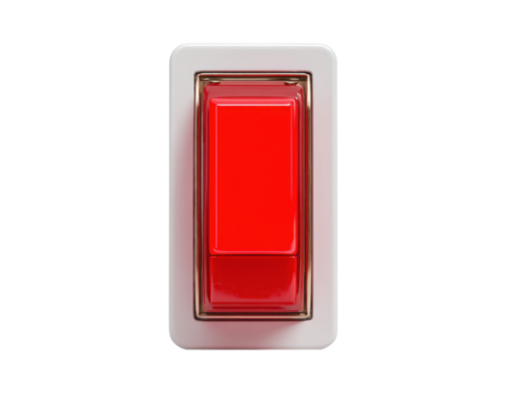 Top-down view of emergency button action in facility safety. Isolated on transparent background, png.