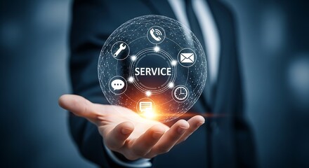 Photo of businessman holding global service network