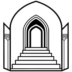 Islamic Gate with Steps Inside - Clean Line Art