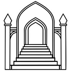 Islamic Gate with Steps Inside - Clean Line Art