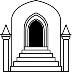 Islamic Gate with Steps Inside - Clean Line Art