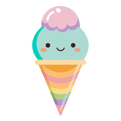 Joyful ice cream cone with pastel rainbow scoops illustration