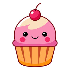 Adorable cupcake with cherry on top illustration for advertisements