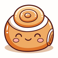 Adorable kawaii cinnamon roll with swirled frosting