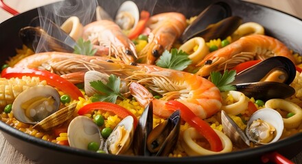 Seafood Paella with Shrimp and Yellow Rice
