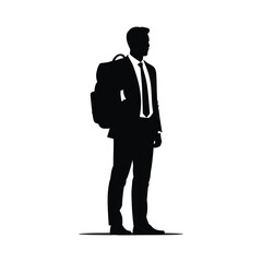 Silhouette of a businessman in a suit with a backpack