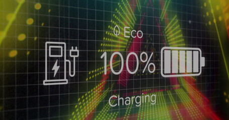 Displaying charging interface showing 100% Eco, Charging text on grid, with pump or plug or battery 