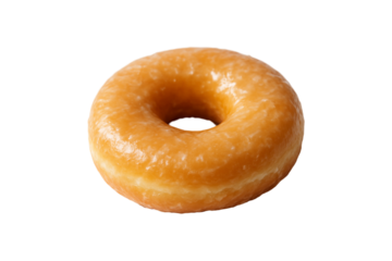 Freshly baked glazed donut with shiny sugar coating, isolated on transparent background. Delicious sweet pastry perfect for dessert, snack, breakfast, or bakery menu design