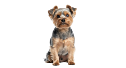An image of adorable yorkshire terrier dog portrait.. The scene includes face, domestic, playful, front, adorable, white, ears, elegant, tail,