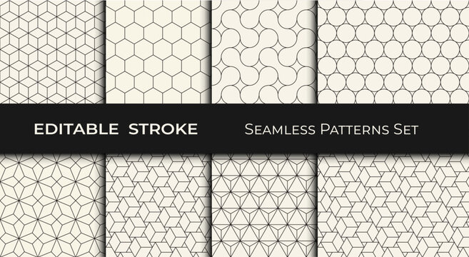 set of seamless geometric patterns, editable stroke 