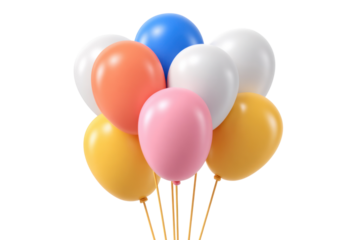 Colorful balloons for celebrations studio photography bright close-up. Isolated on transparent background, png.