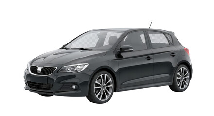 Naklejka premium An image of black hatchback car isolated on white.. The scene includes tire, sedan, front, white, elegant, style, exterior, advertising,