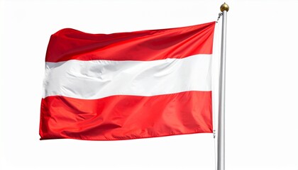 Obraz premium Austrian flag fluttering—red, white, red stripes in motion against sky, symbol of national pride and resilience.
