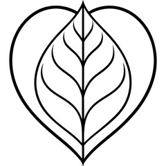 Leaf Heart Minimalist Line Art Vector Icon – Nature Love Outline Design