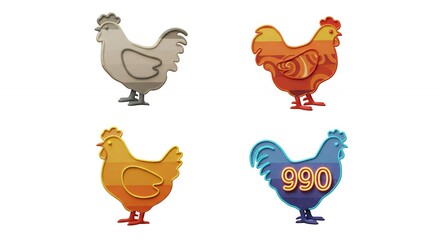 Fototapeta premium Four colorful chicken illustrations