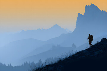 Fototapeta premium Hiker walking to mountains.Image ai generate