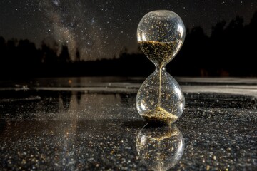 Cosmic Hourglass: Time's Passage Under a Starry Night