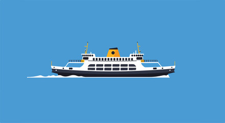 Fototapeta premium Ferry sailing on the sea, against a plain backdrop, for transport design
