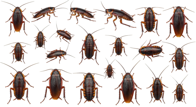 An image of cockroaches on white background pest control.. The scene includes pest, pest control, domestic, macro, cockroach, Blattaria, pest