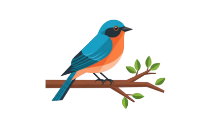An image of colorful bird perched on branch 1.. The scene includes shape, image, summer, white, blue, style, drawing, simple,
