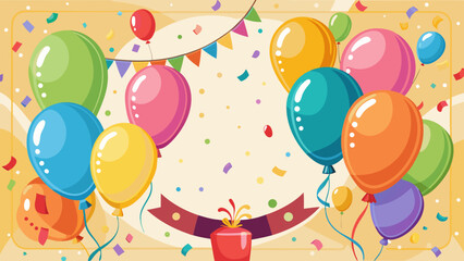 Vector art of a cheerful and lively arrangement of assorted colorful balloons and scattered confetti, ideal for birthday parties and festive occasions, evoking happiness and fun