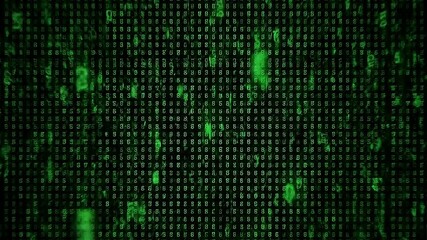 Abstract digital rain effect with falling green numbers on a dark background screen saver style - Powered by Adobe