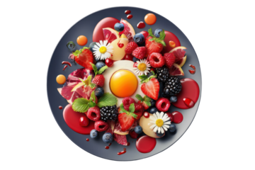 Vibrant fruit platter art kitchen food photography natural light. Isolated on transparent background, png.