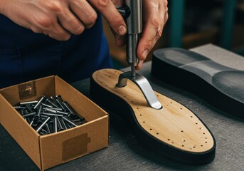Artisan Shoemaking Close Up Metal Shank Insertion Precision Craftmanship