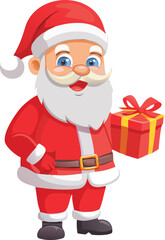 Cute and Stylized Santa Claus with Full White Beard  Red Suit and Glittering Hat in a Joyful Christmas Scene

