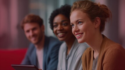 Collaborative Synergy: Capturing a moment of connection and ideas, with colleagues sharing looks and smile, embodying the spirit of teamwork.