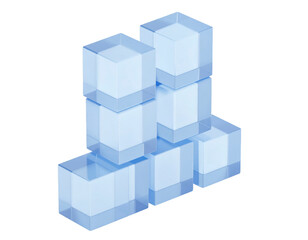 Fototapeta premium Transparent Blue Cubes Arranged In A Stack Over Black Background In A 3D Rendering