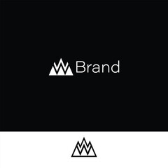 Minimal Letter M Mountain Monogram, Triangular Letter W Logo with black background. 