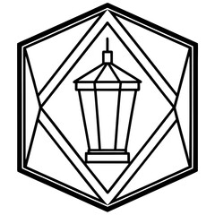 Minimal Lantern in Geometric Border Line Art