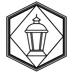 Minimal Lantern in Geometric Border Line Art