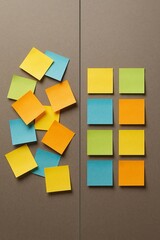 Colorful sticky notes transforming from chaos to order, symbolizing organization and clarity