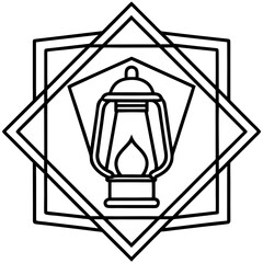 Minimal Lantern in Geometric Border Line Art