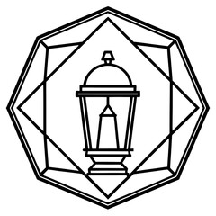 Minimal Lantern in Geometric Border Line Art