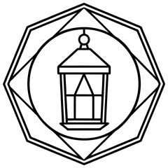 Minimal Lantern in Geometric Border Line Art