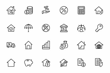 A detailed icon bundle focused on the financial and transactional aspects of real estate. Suitable for mortgage brokers, loan applications, and investment presentations
