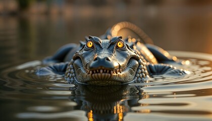 Ominous Alligator Intense in Dark Water