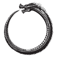 Biomechanical ouroboros dragon symbolizing transhumanism and timeless identity