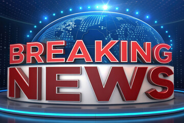 Breaking News Announcement with Bold Red Text on Globe Background for Urgent Updates and Important Information Broadcasting Globally