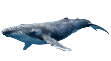 An image of majestic humpback whale swimming in ocean.. The scene includes cetacean, whale, blue, atlantic, endangered, digital, nature, tail,
