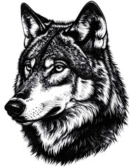 Engraved Vintage Wolf Head Illustration Etching Style
