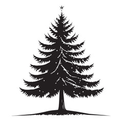 black Christmas Tree  Silhouette Vector, High Quality Illustration on White Background