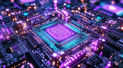 Obraz premium Detailed Circuit Board Close-Up Displaying Intricate Technological Components