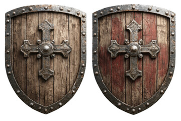 Fototapeta premium Historic battle shields display medieval setting digital art. Isolated on transparent background, png.
