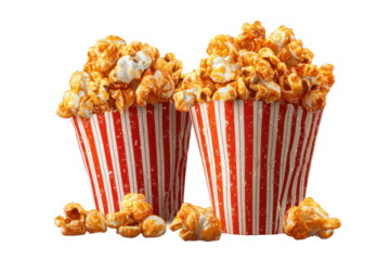 Popcorn delight for movie lovers home theater food cozy atmosphere. Isolated on transparent background, png.